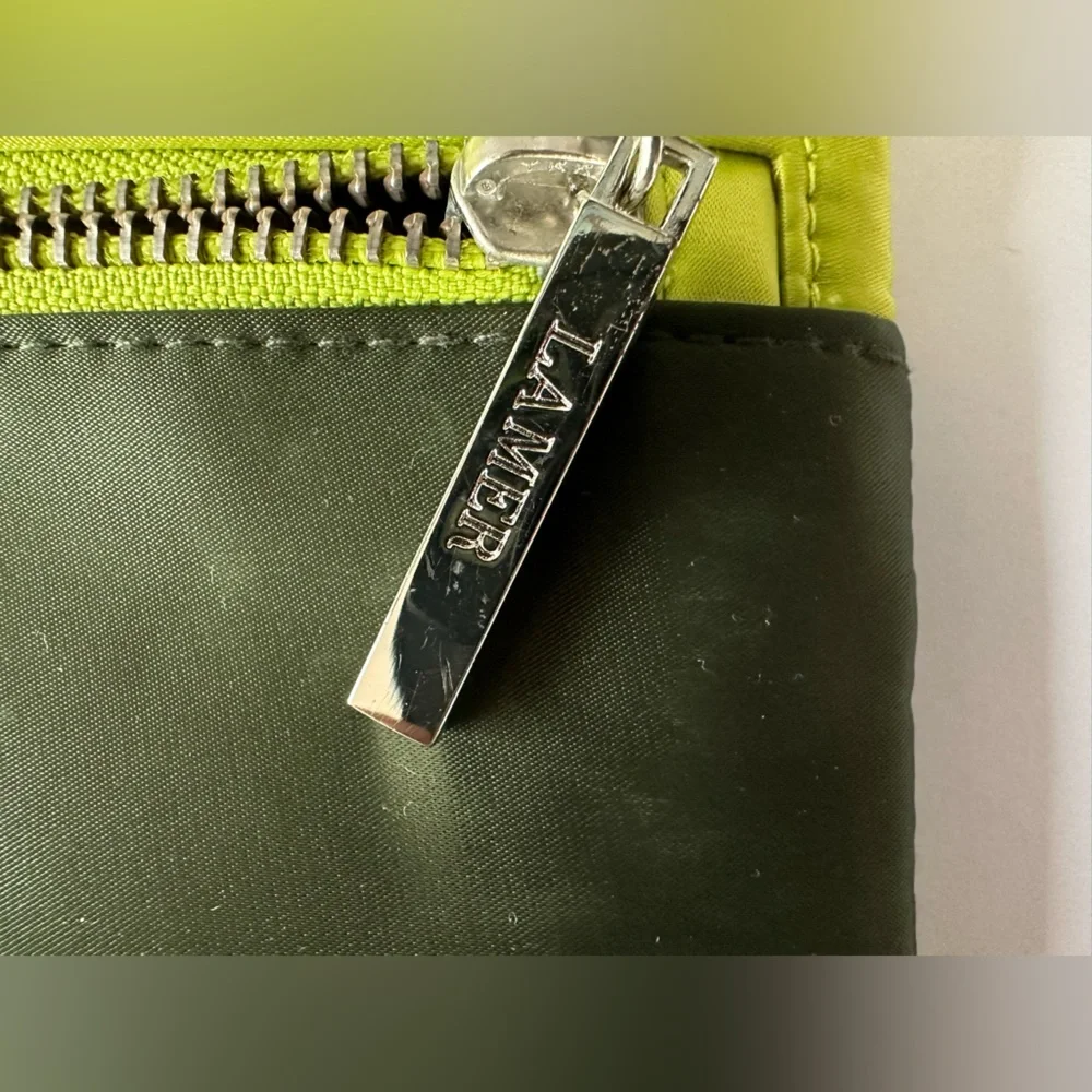 LA MER -  Green and Olive‎ Clutch with Silver Zipper